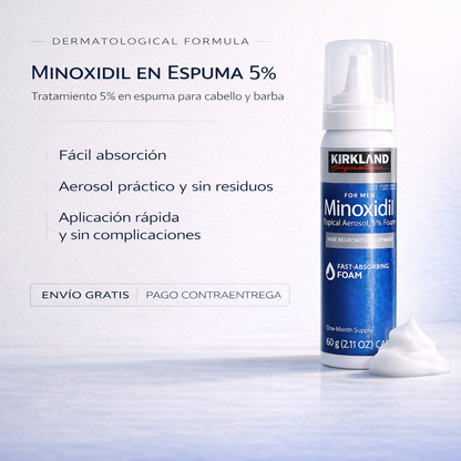Minoxidil Espuma (5%) - fórmula de rápida absorción para crecimiento de cabello & barba